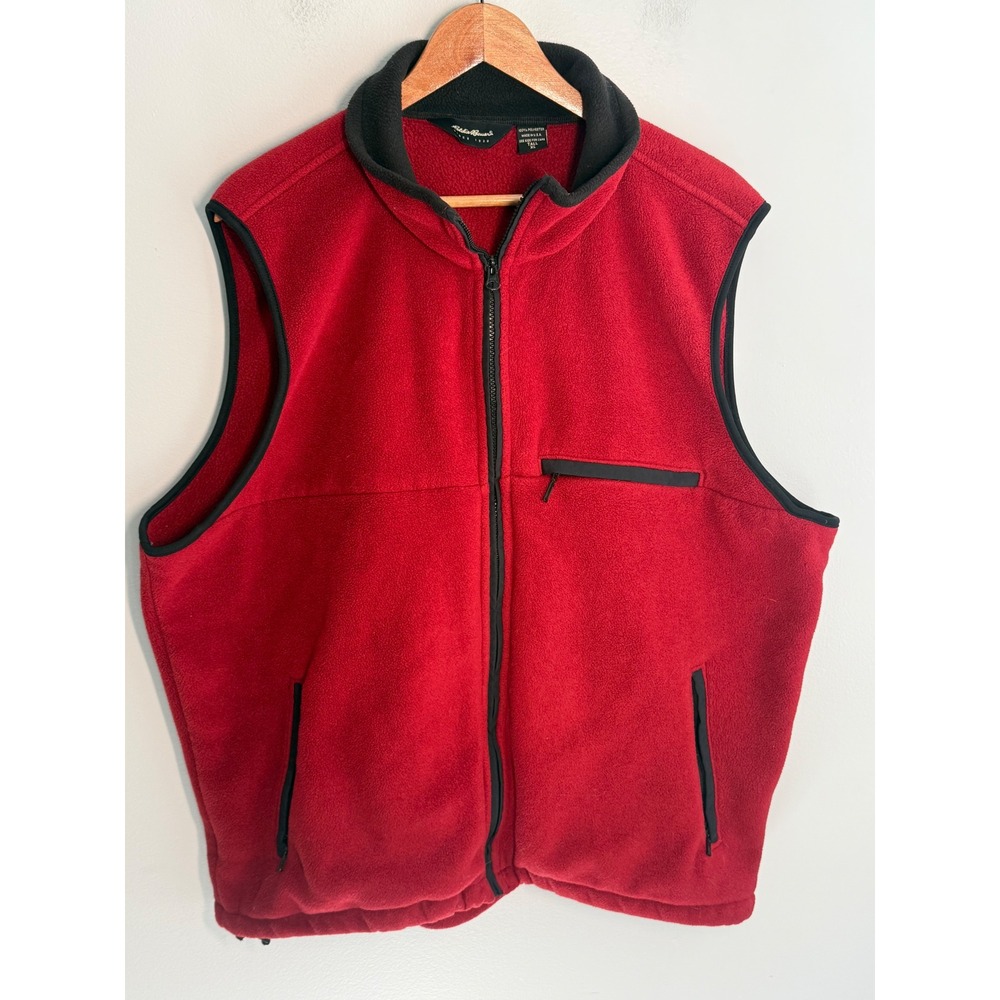 Eddie Bauer Vintage Fleece Vest Mens Tall XL Red Full Zip Made in USA Gorpcore